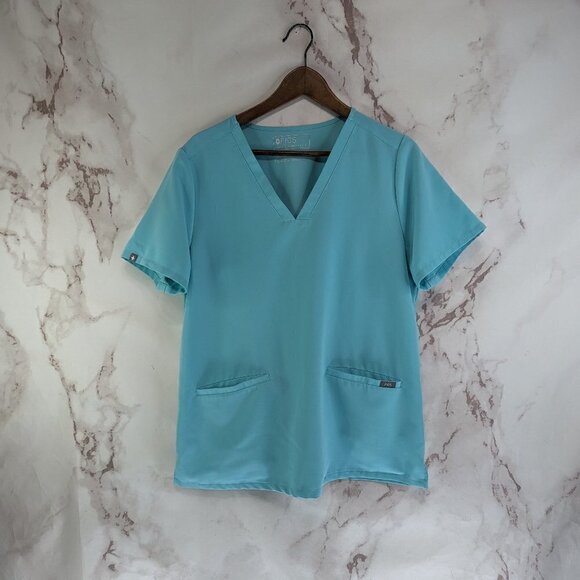 FIGS Top Womens Large Blue Casma Short Sleeve Scrub Pocke Teal Aqua 1714 - Picture 2 of 12